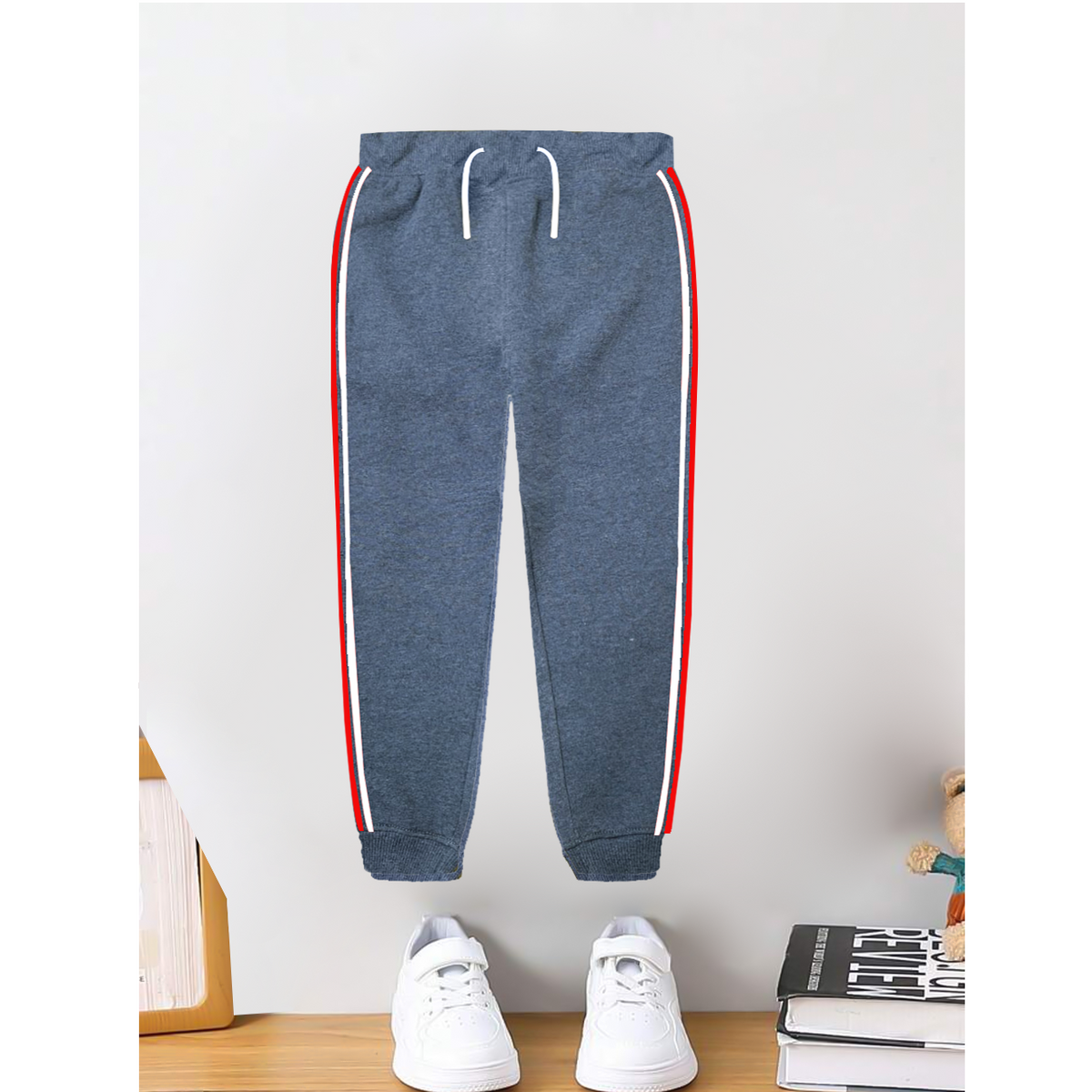 Charcoal trouser with White & Red Stripe